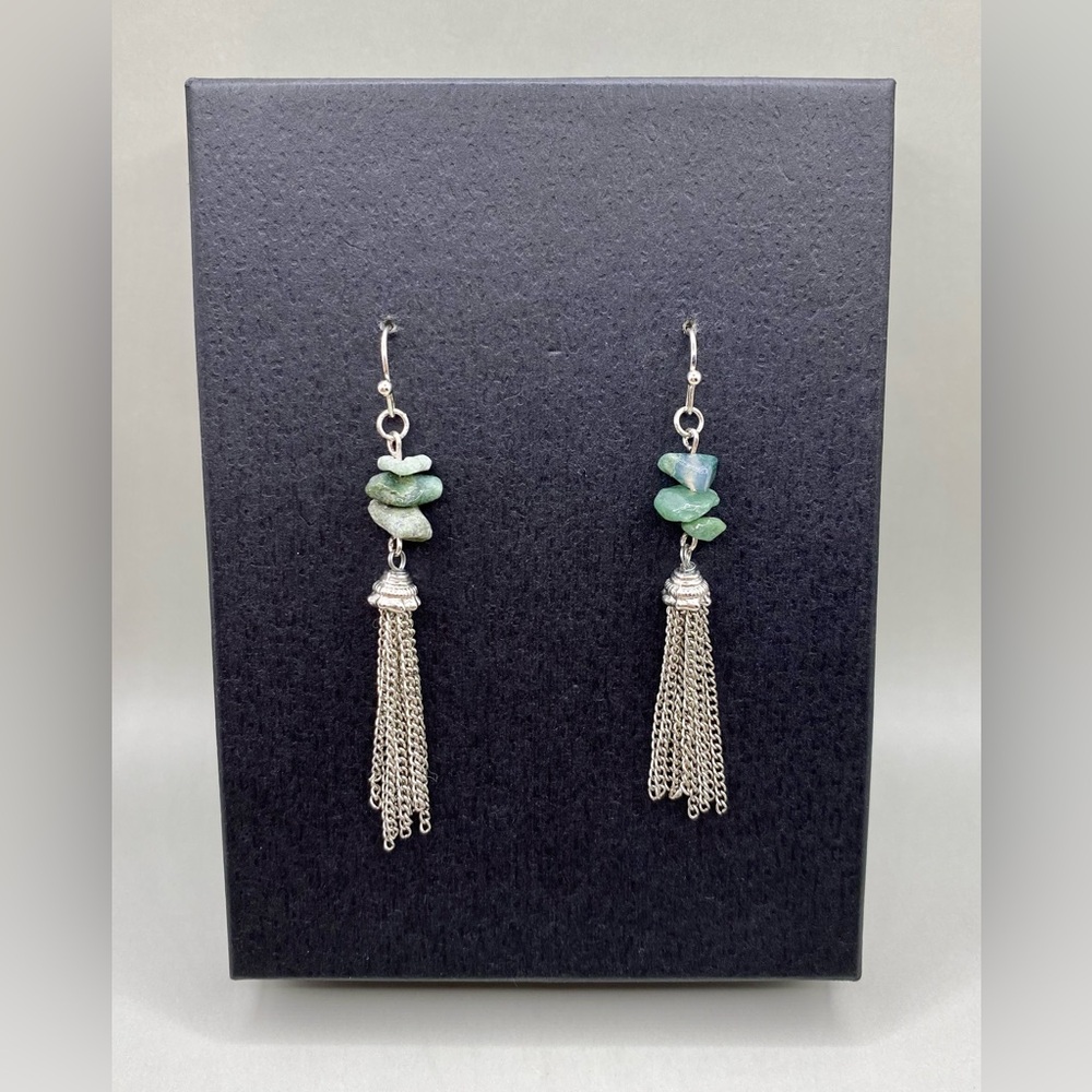 🌿Green Jasper Chain Tassel Earrings
